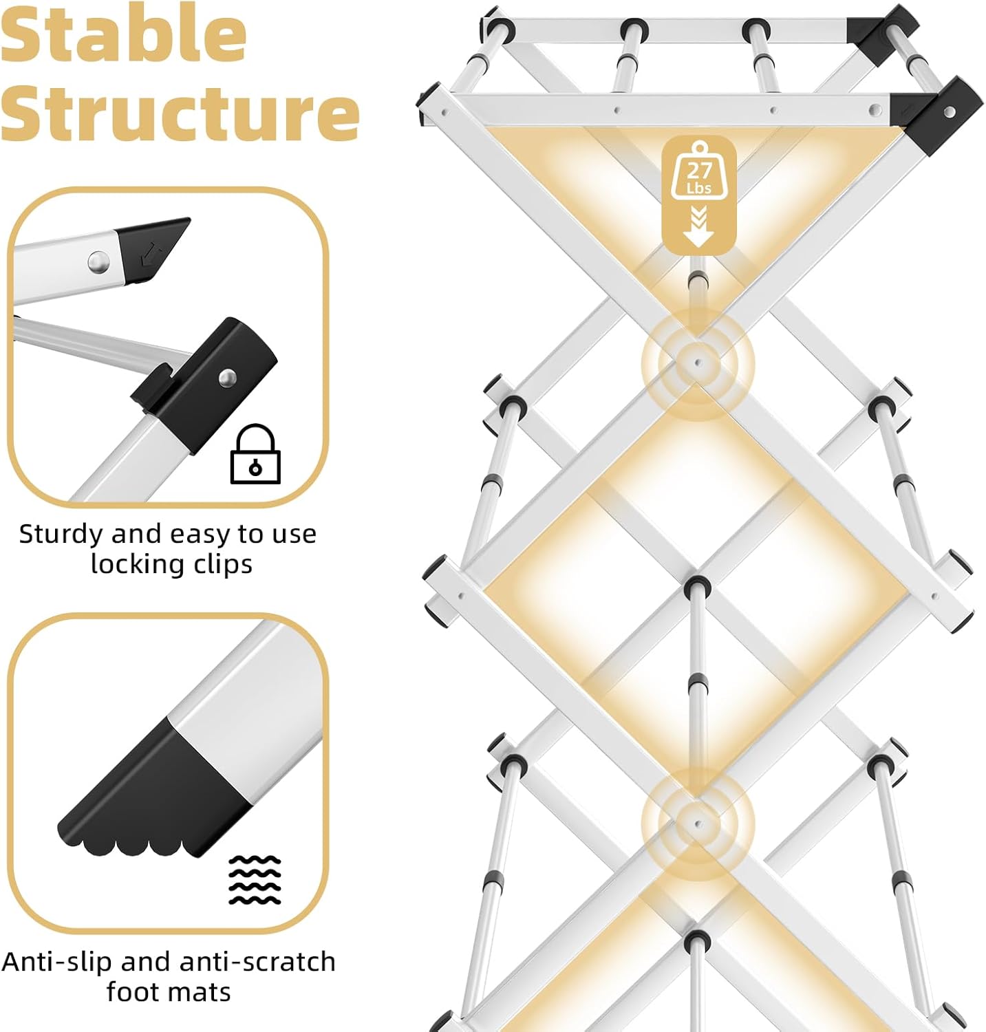 BAKON Foldable Clothes Drying Rack,Space-Saving Expandable & Portable Drying Rack for Clothes,Sturdy Metal Clothes Dryer Rack for Indoor & Outdoor,Laundry Room,Dorm Room,Apartments