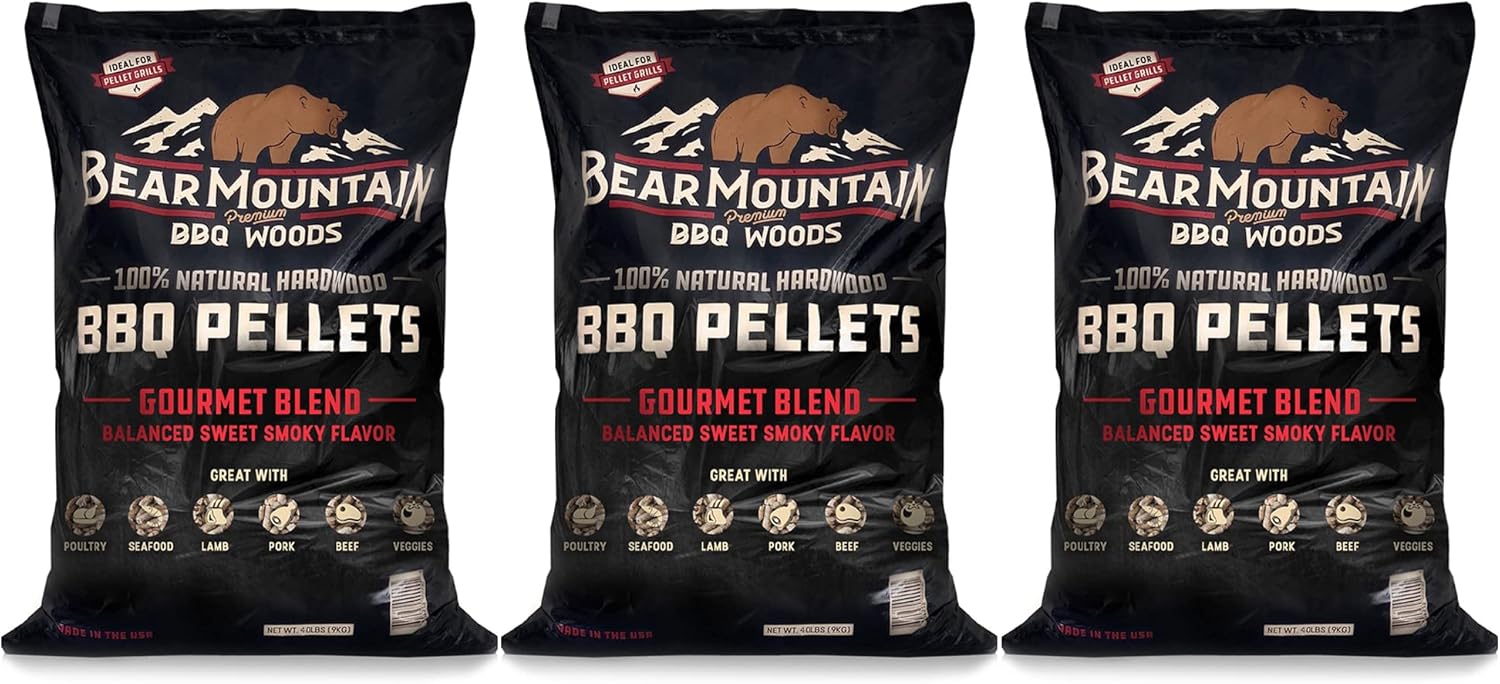 Bear Mountain FB99 All Natural Low Moisture Hardwood Smoky Gourmet Blend BBQ Smoker Pellets for Outdoor Grilling, 40 Pound Bag (3 Pack)