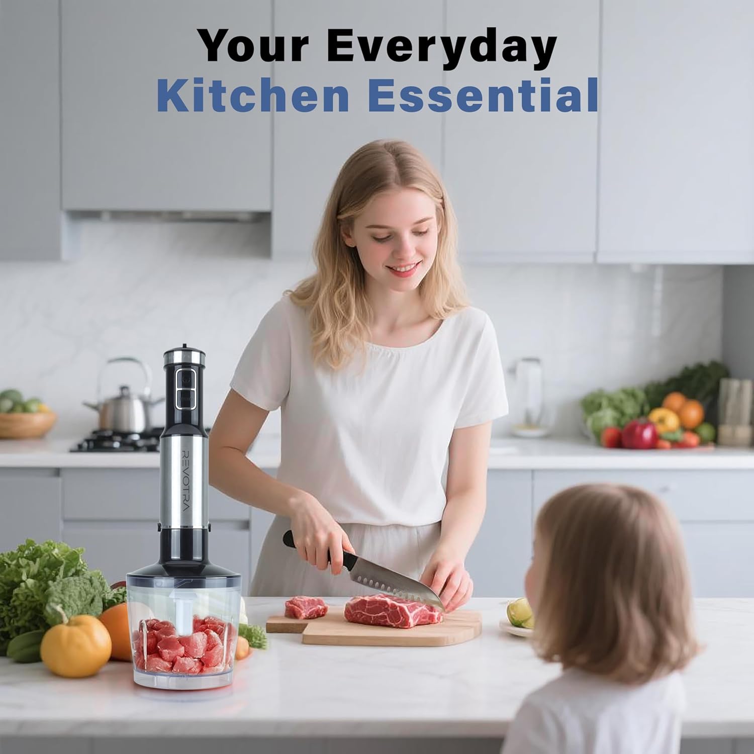 Immersion Blender Handheld, 5 in 1 Hand Blender, 12 Speed Stainless Seel Immersion Blender, Whisk, Chopper, Beaker, Beaters, Christmas Gift, New Year Gift