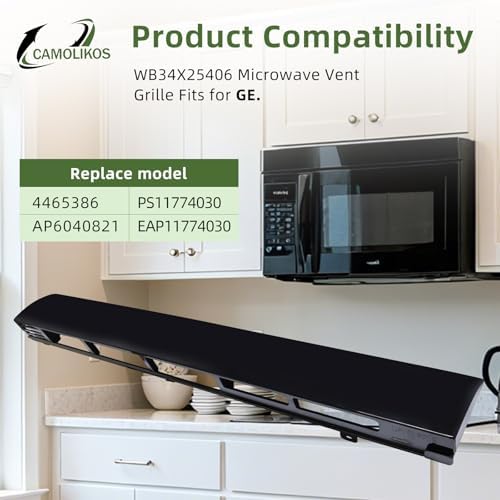 WB34X25406 Microwave Vent Grille Fits for GE WB34X25406 Top Vent Grille Replacement 4465386 AP6040821 PS11774030 EAP11774030 (Black 1PC)