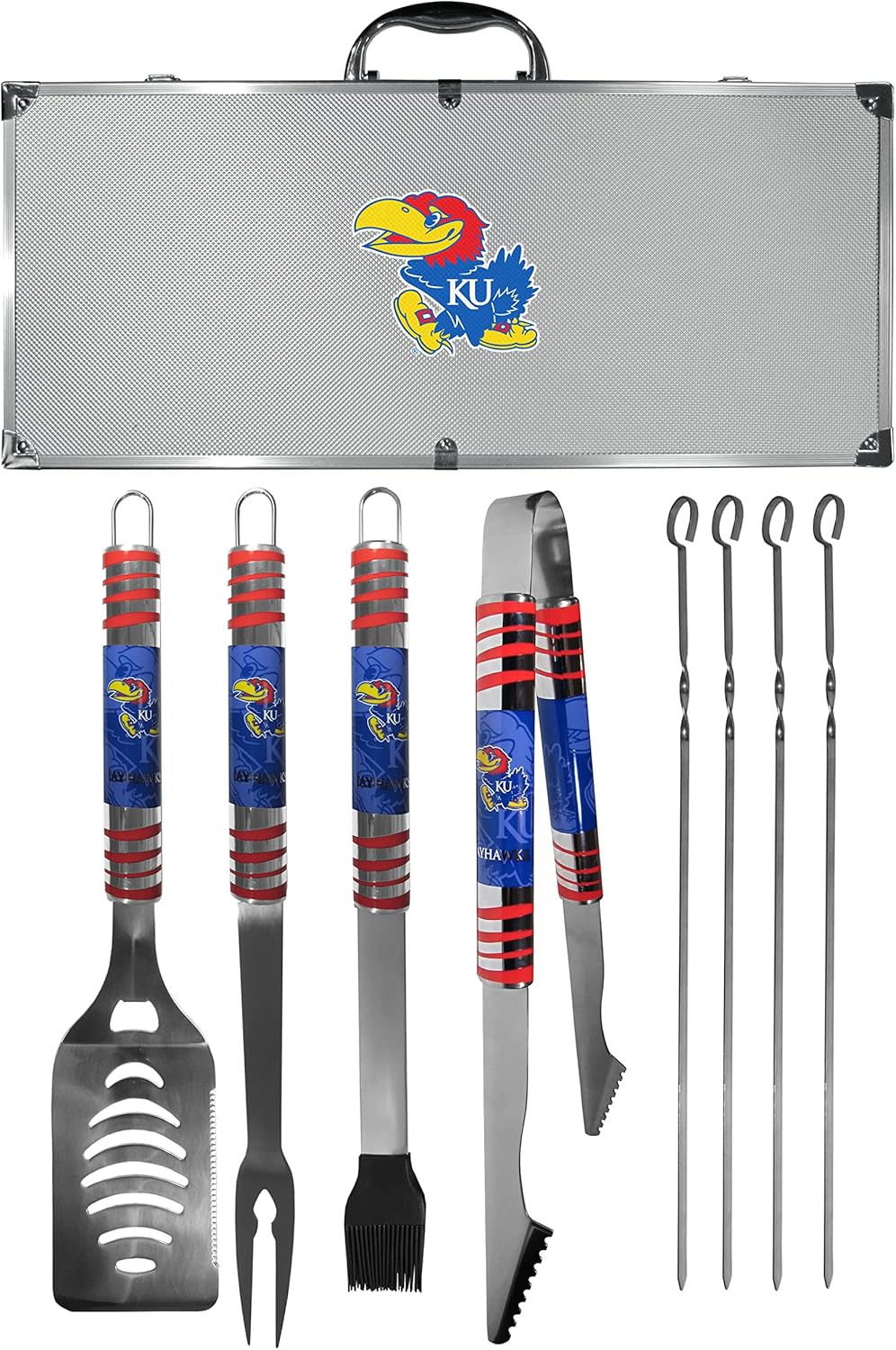 NCAA Siskiyou Sports Fan Shop Kansas Jayhawks Steel Tailgater BBQ Set w/Case 8 piece Gray
