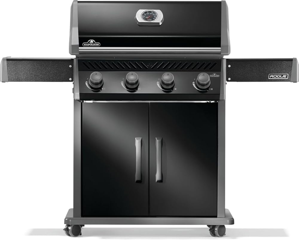 Napoleon Rogue 525 Natural Gas Grill, Black, Stainless Steel Grids, Durable 4-Burner BBQ