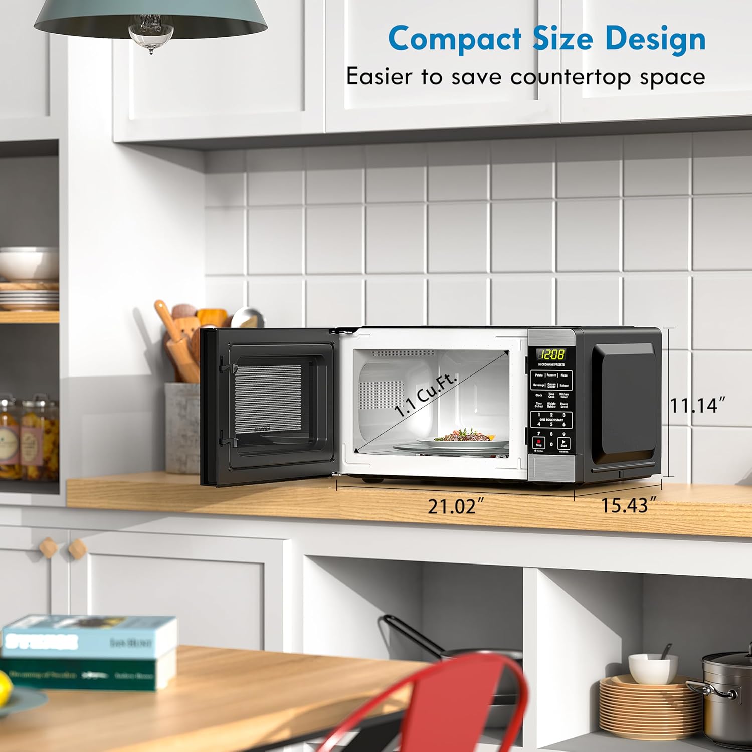 Kenmore Countertop Microwave, 6 Auto-Preset Menus, Child Lock, Defrost & Express Cooking Features, 1.1 Cu Ft, Stainless Steel