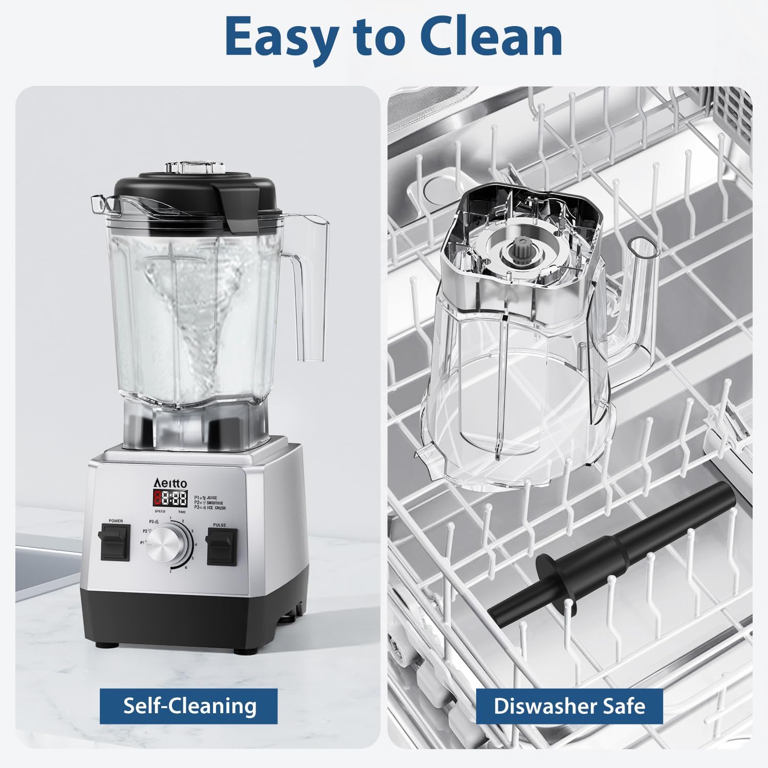 Aeitto Blenders for Kitchen with 68Oz. Large Capacity, 1800W Max Power Smoothie Blender, 3 Preset Programs & 7 Speeds, Professional Countertop Blender for Smoothies, Ice Crush, Generation2 Silver