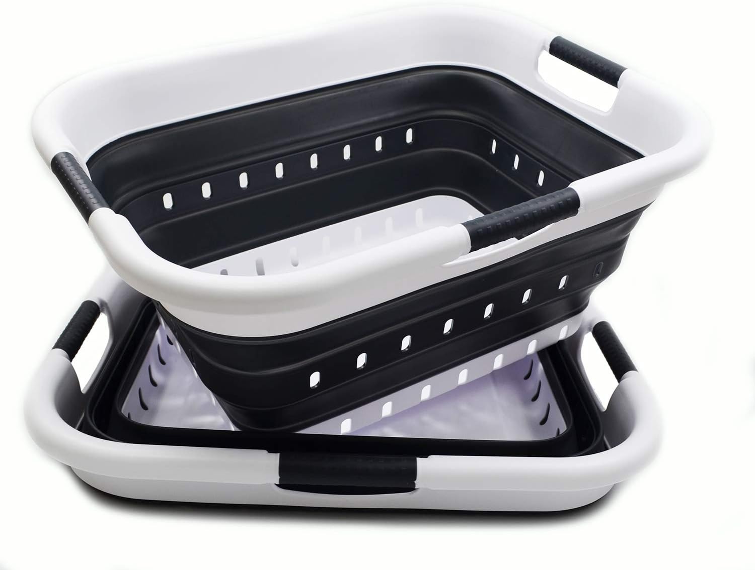 SAMMART 41L (10.8 gallon) Set of 2 Collapsible 3 Handled Plastic Laundry Basket-Foldable Pop Up Storage Container/Organizer-Space Saving Hamper/Basket (2, Black)