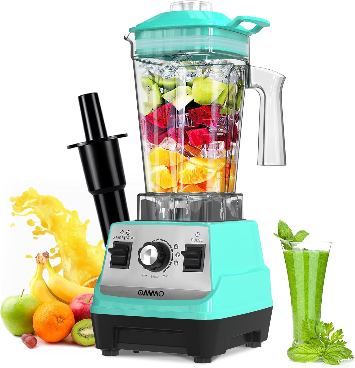 OMMO Blender 1800W, Professional High Speed Countertop Blender with Durable Stainless Steel Blades, 60oz BPA Free Blender for Shakes and Smoothies, Nuts, Ice and Fruits, Dishwasher Safe