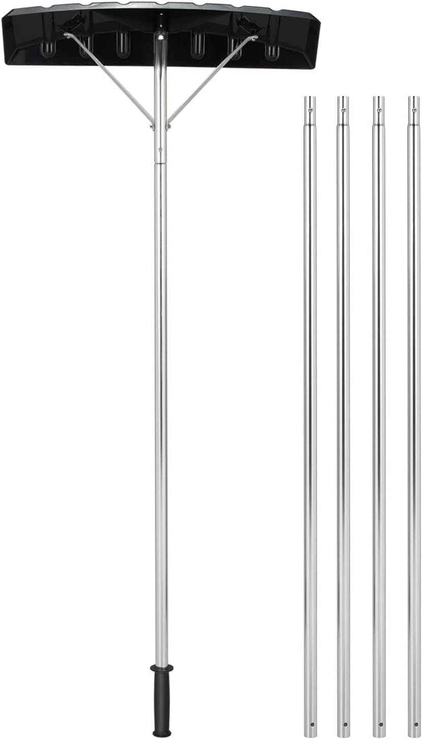 Retractable Snow Rake, Aluminum Snow Removal Tool with Non-Slip Handle, for Clearing Snow from Rooftops