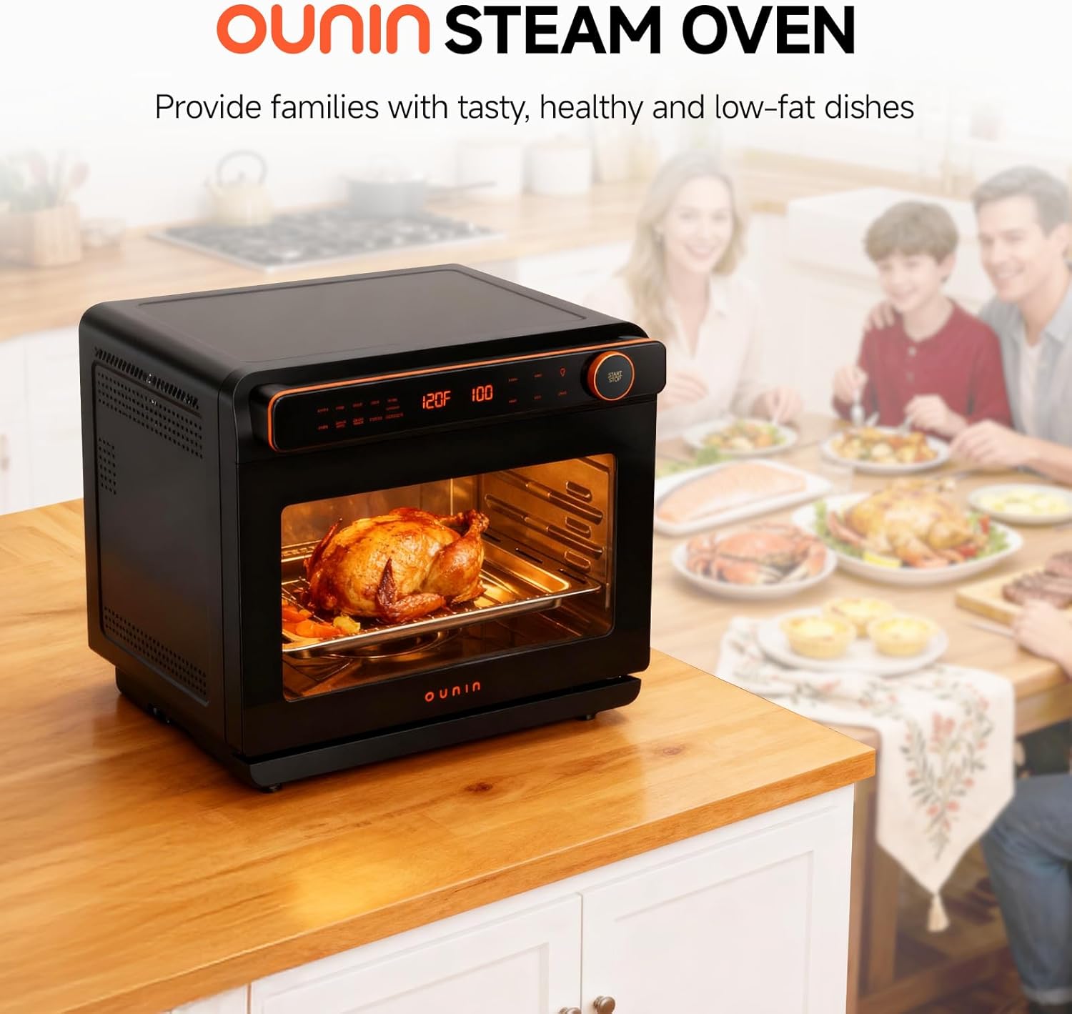 OUNIN 24L Steam and Air Fryer Combo Countertop Oven,11-in-1 Convection Baking and Steam,Bake,Broil,Dehydrate,304 Stainless Steel,Fast Cooking with Precise Electronic Temperature Control,for Gifting
