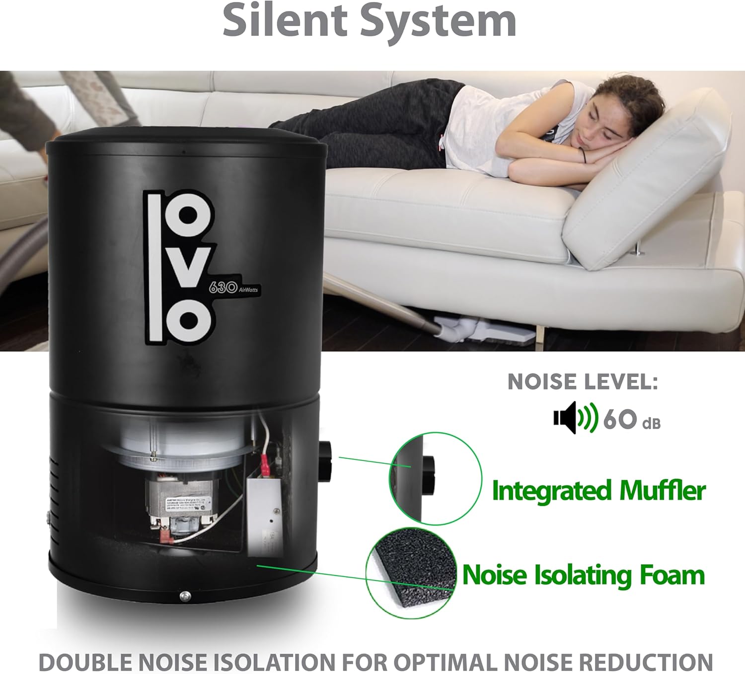 OVO Black Compact and Powerful Central Vacuum System, Condo Vac, 630 Airwatts, Use with Disposable Bag, 18L or 4.75Gal