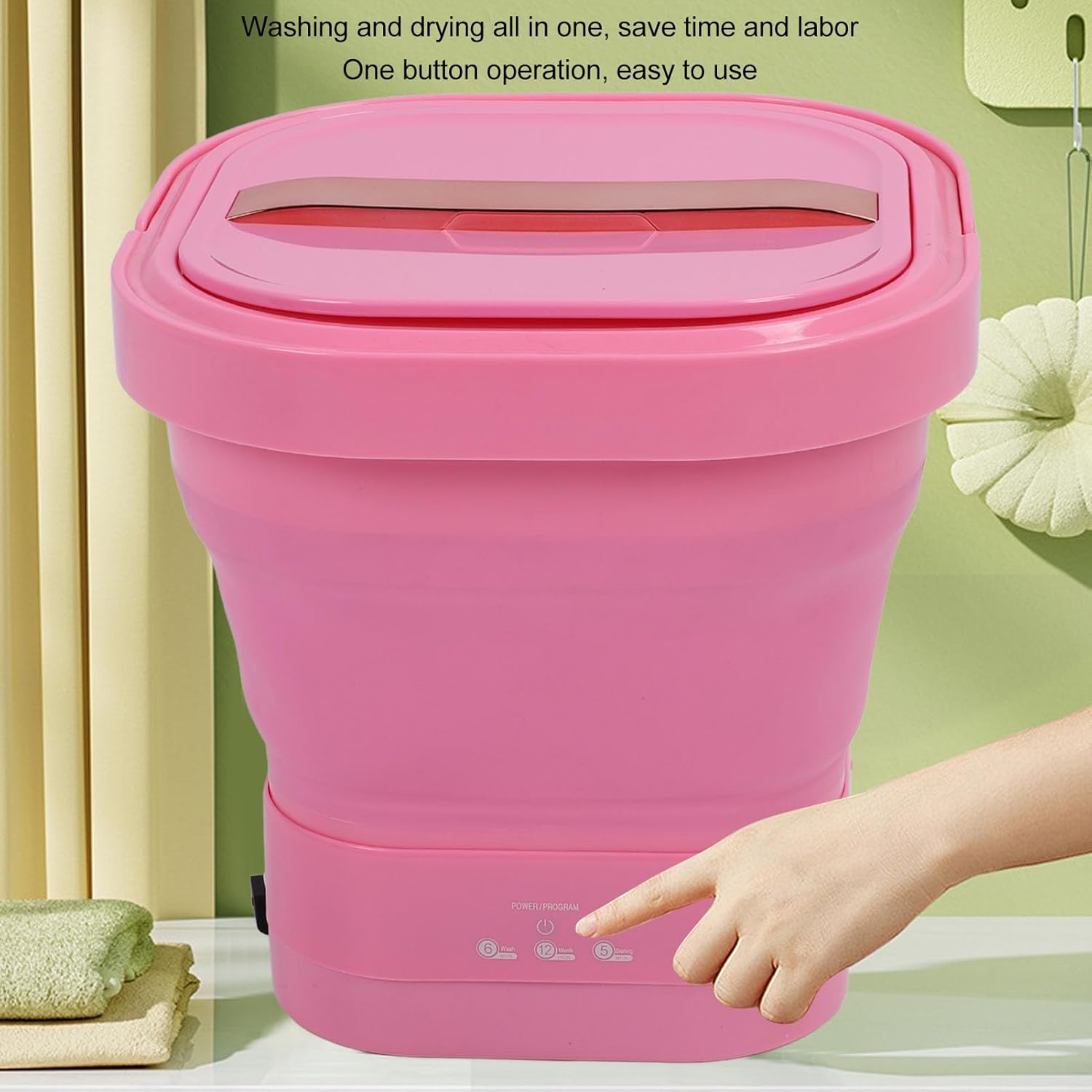 Portable Washing Machine, Mini Laundry Washer for Underwear, Baby Clothes, Sock, Small Delicates. Foldable Washer and Dryer Combo for Apartment, Home, Hotel, Camping, RV (Pink)