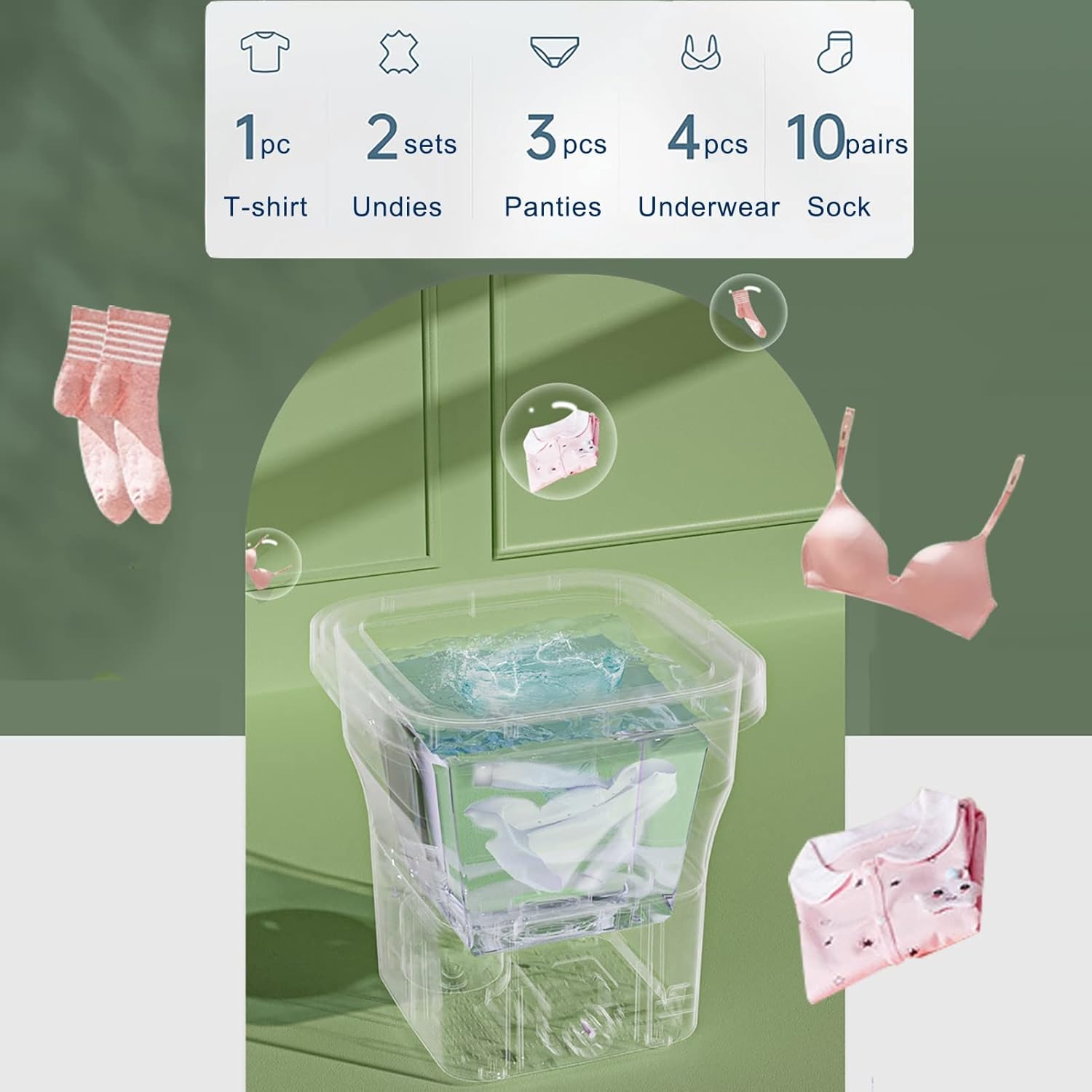 Mini Portable Washing Machine, Folding Washing Machine, Bucket Washer for Clothes Laundry, Underwear Washing Machine for Camping, Rv, Travel, Small Spaces (Color : Beige)