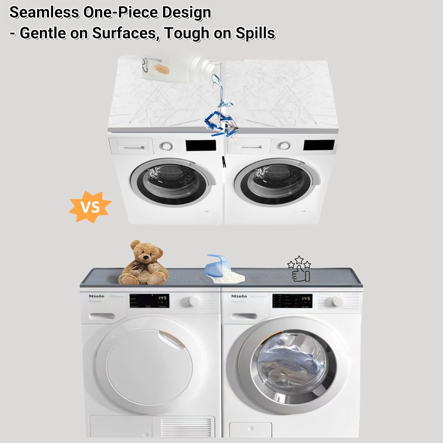 51'' x 25.6'' Washer and Dryer Covers for the Top, Silicone Washing Machine Cover, Dryer Top Protector Mat, Washer Dryer Countertop, Perfect for Laundry Room, Home Use