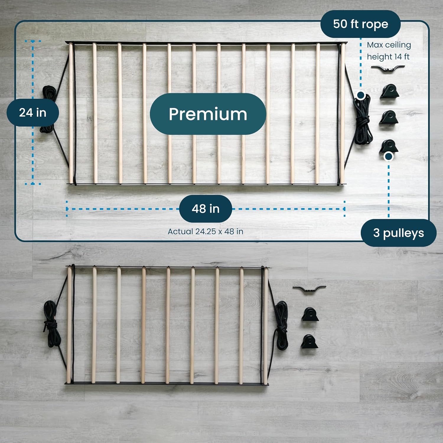 Ceiling Laundry Drying Rack w/Pulley System (48 INCHES)
