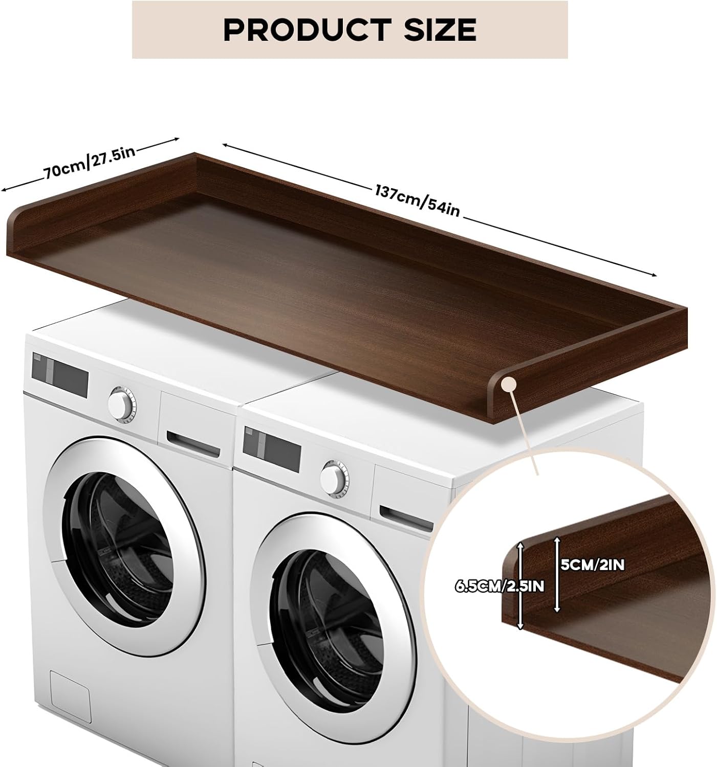 Washer Dryer Countertop,Laundry Countertop with Edge Rails,27.5
