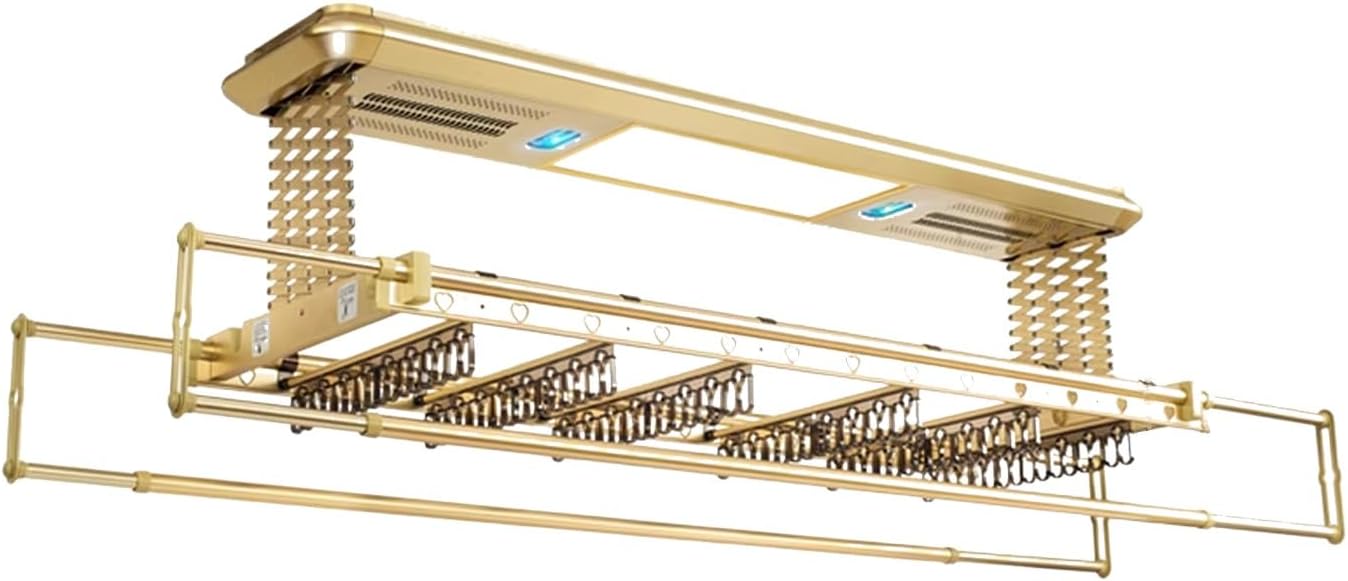 Ceiling Clothes Dryer Aluminium and Steel Electric Clothes Dryer with Remote Control,Foldable Electric Clothes Drying Rack 159cm, Ceiling Mounted Towel Rack with Heater Fan, Heavy-Duty 35kg