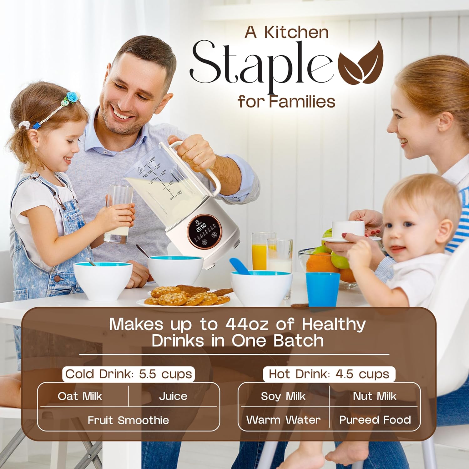 New 8-in-1 Nut Milk Maker 50 oz– Almond, Soy, Oat, Coconut Milk, Dairy-Free Milk, Plant-Based Milk, Smoothie with 12 blades- Features Delay Start, Self-Cleaning & Milk Frother- Recipe Book & More