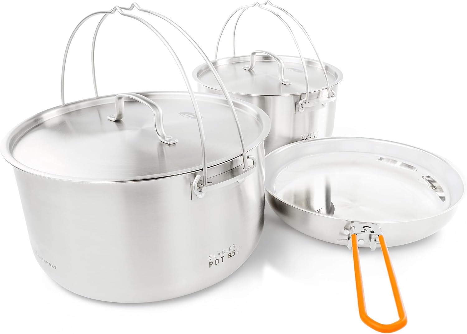GSI Outdoors Glacier Stainless Troop Cookset, Compact Pan & Pot Camping Set, for Travel and Outdoors (8-10 People)