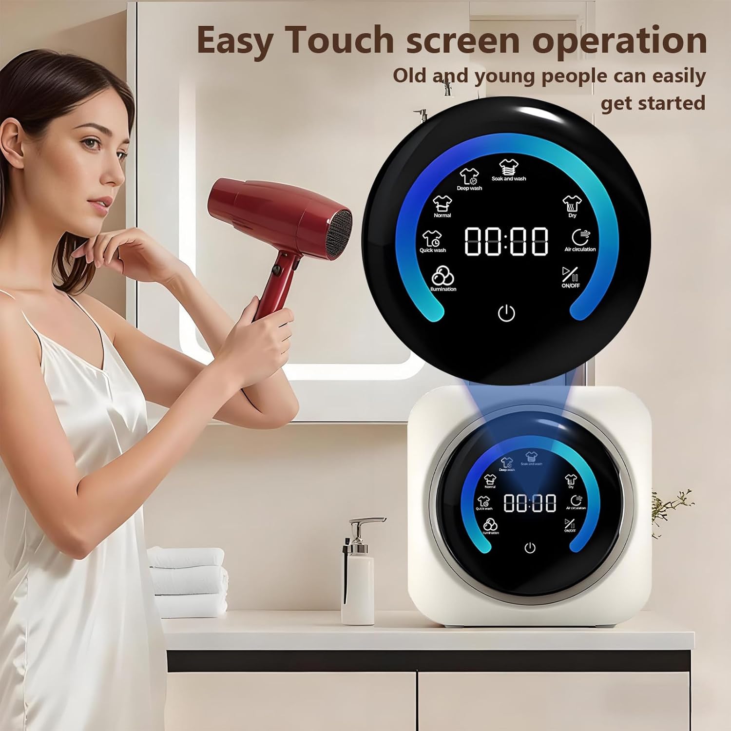 BANGBANGJI 2-in-1 Mini Portable Washer and Dryer Combo, 3.5L Compact Dryer, with LCD Control Panel, Washing Capacity 0.3kg for Small Items of Clothing, Underwear, and Socks Desktop