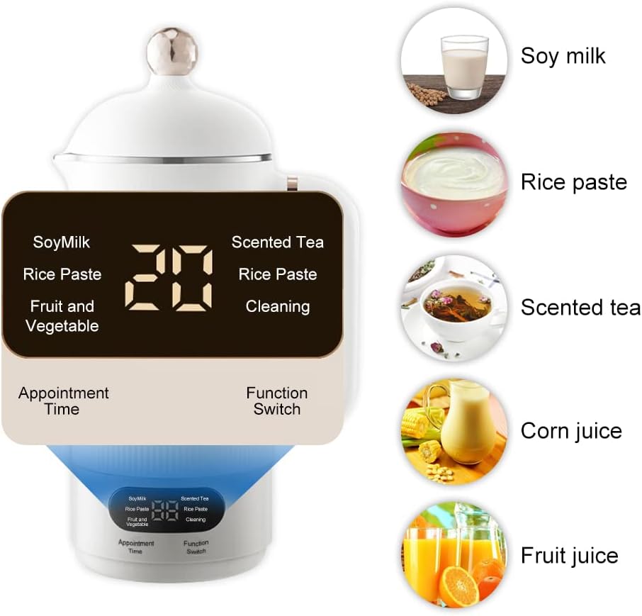 WOOLALA 110V Soy Milk Maker Machine with Screen, 350ML Personal Health Stew Cup Powerful Blender & Automatic Brewing for Smooth Vegan Nut Milk Maker,12 Hours Appointment