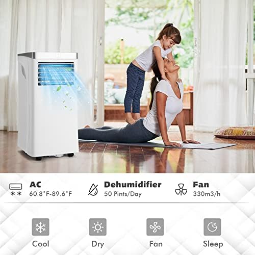 GOFLAME Portable Air Conditioner 10000BTU, 3-IN-1 Air Cooler & Dehumidifier with Remote Control, Sleep Mode, 2 Wind Speeds and 24H Timer Function, Air Cooling Fan with Window Kit for Office, White
