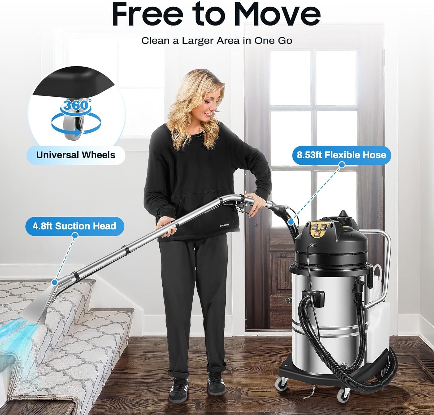 60L Commercial Carpet Cleaner Machine, 2-in-1 Wet Dry Vacuum Washing Extractor, 2110W, Professional Spraying Floor Cleaning Machine with 6 Suction Tools