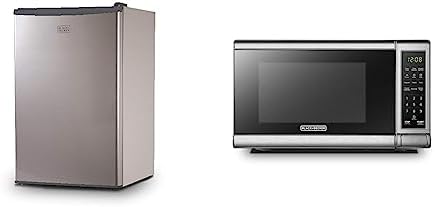BLACK+DECKER BCRK43V Compact Refrigerator Energy Star Single Door Mini Fridge with Freezer, 4.3 Cubic Ft., VCM & EM720CB7 Digital Microwave Oven with Turntable Push-Button Door, Child Safety Lock