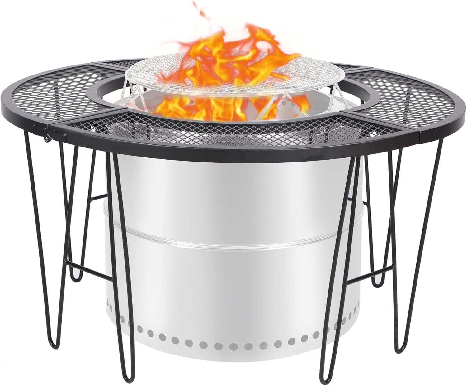 Lineslife Portable Fire Pit Surround Tabletop for Solo Stove Bonfire Ranger, Folding Iron Smokeless Round Fire Pit Table with 21