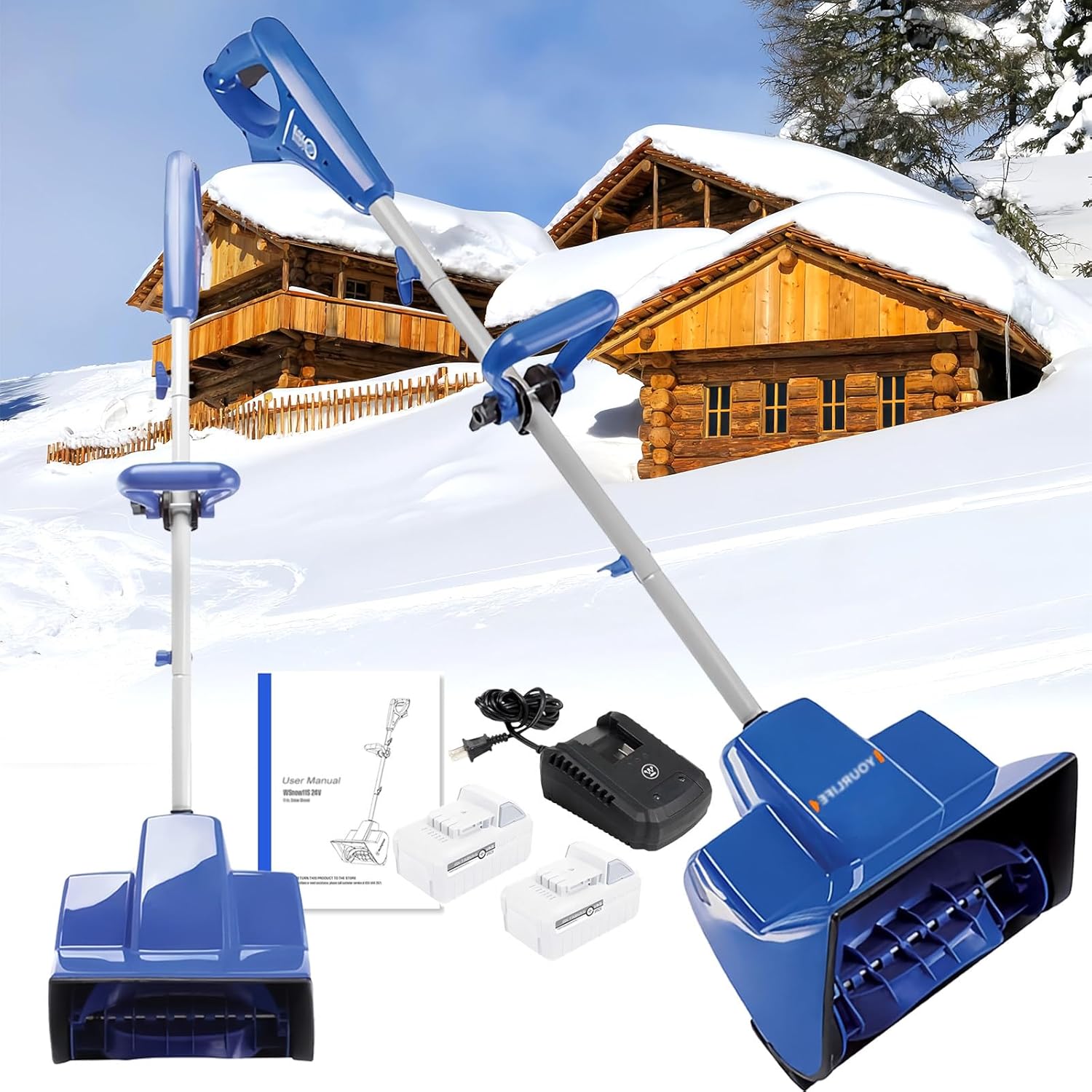 24v Cordless Snow Shovel, Battery Powered Snow Blower, Electric Snows Shovel, 20ft Throw Distance, Lithium-Ion Battery Pack, and Quick Charger Included, for Deck Terrace Sidewalk Step