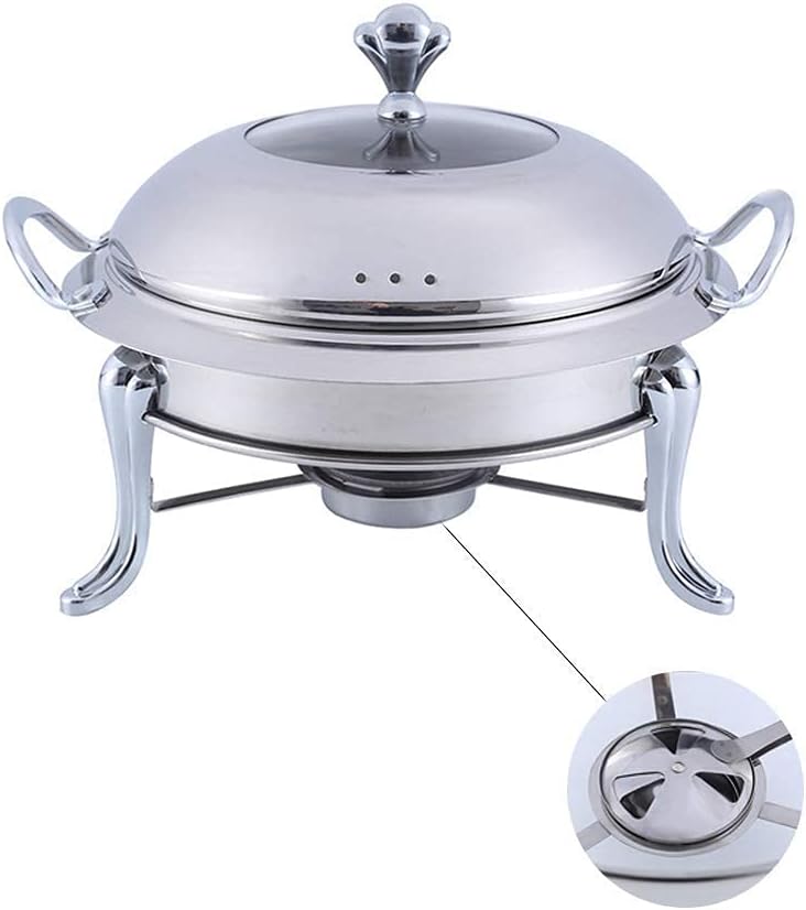 Fondue Pot Stainless Steel,Round Chafing Dish Buffet Set, Cheese Breakfast Family Daily Kitchen Outdoor Camping,Gold,0.66ft