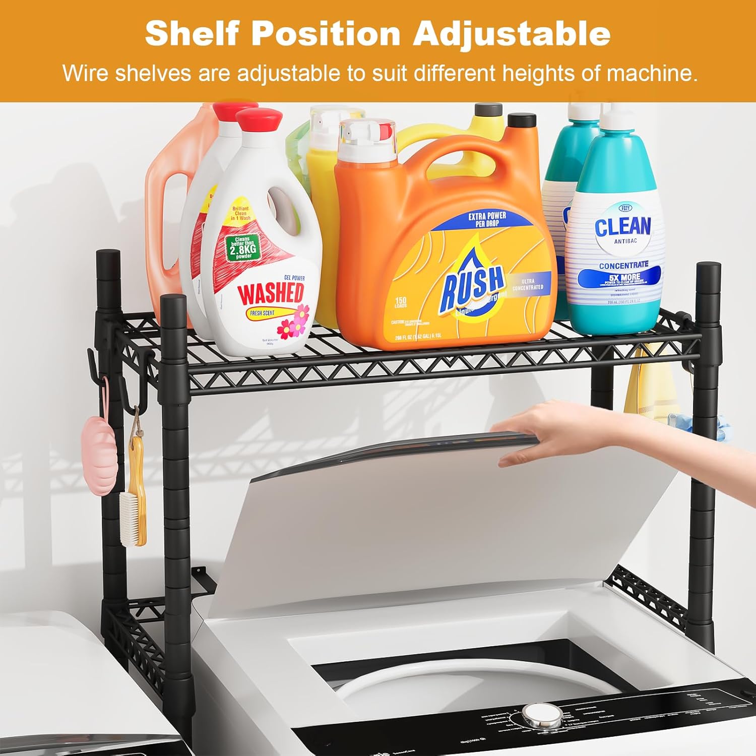 U16 Upgraded Washer Dryer Stacking Rack for Narrow Laundry Room and Bathroom, Metal Over Washer and Dryer Storage Shelves for Saving Space, 29.5