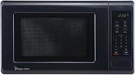 Magic Chef 0.9 Cubic Feet 900 Watt Stainless Countertop Microwave Oven for Compact Spaces with 6 Pre Programmed Cooking Modes, Black
