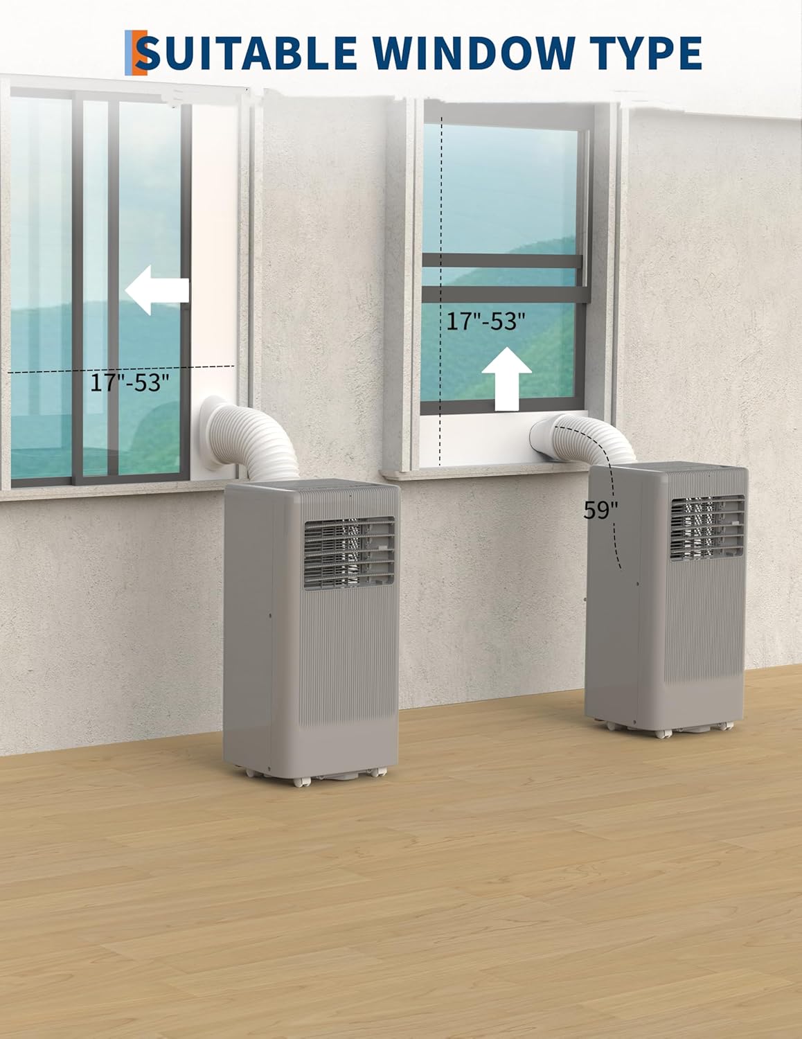 8,000 BTUs Portable Air Conditioner, Portable AC Unit 4 Modes with Cool, Fan, Dehumidifier, Sleep Mode, Cools up to 350 Sq. Ft, Full Set Installation Kit, for Bedrooms Offices Use, Black&Grey Cover