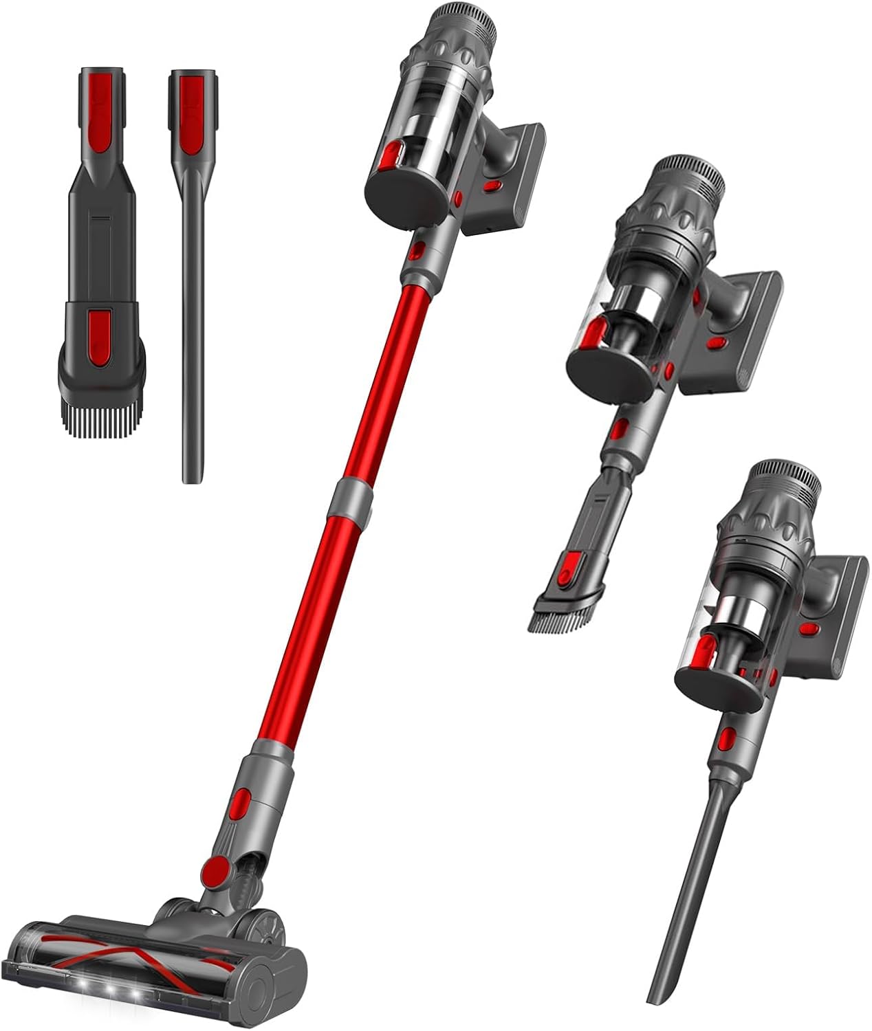 Vacuum Cleaners for Home - Cordless Stick Vacuum Cleaner, Lightweight High Power Vac for Pet Hair Carpet Hardwood Floor, Handheld Portable Wireless Rechargeable Battery Household Vac,Red