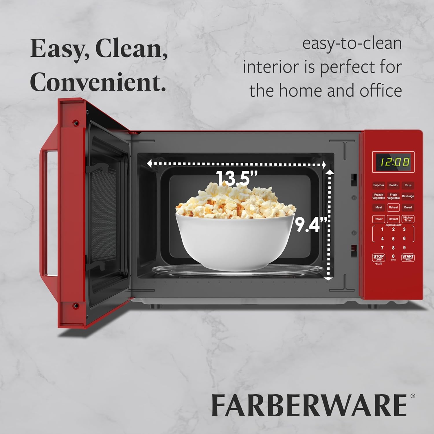 Farberware FMO11WEIRD 1.1 Cu. Ft. 1000-Watt Compact Microwave Oven, Red – Stylish Countertop Microwave with Child-Lock, Reheat Function, Express Cook, and Kitchen Timer