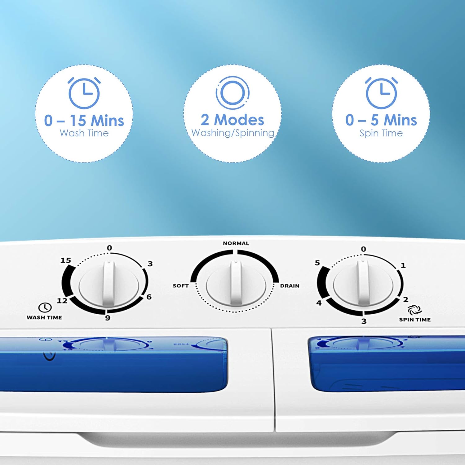RELAX4LIFE Portable Twin Tub 20 LBS Capacity Laundry Washer & Spinner, Timer, Semi-Automatic Mini Washer and Dryer Combo for Apartment Dorm RV