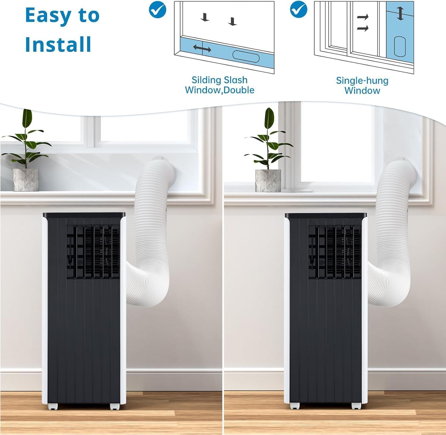 8000 BTU Portable Air Conditioner with 3-in-1 Cooling,Dehumidifier & Fan for Rooms Up to 350 Sq.Ft,Includes Window Vent Kit and Caster Wheels,Compact and Portable Design for Bedroom or Living