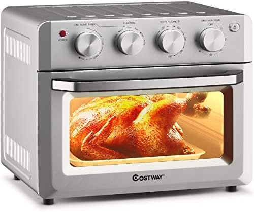 COSTWAY Toaster Oven Countertop, 7-in-1 Convection Oven with Air Fry, Bake, Broil, Toast, Dehydrate, Pizza, Warm Function, 1550W Air Fryer Toaster Oven with Timer, Temperature Control, 5 Accessories