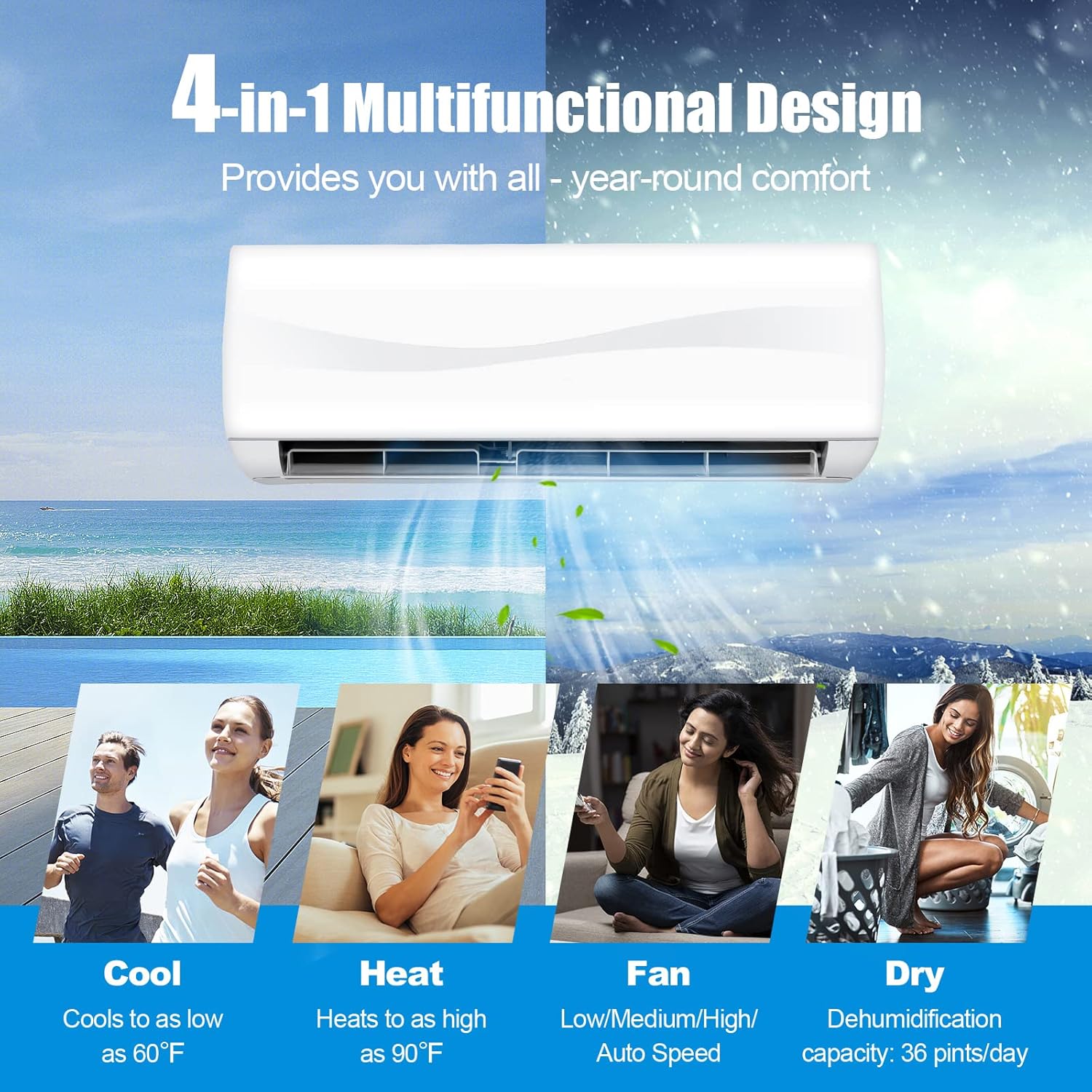 RELAX4LIFE Mini Split Ac/Heating System, 12000 BTU Ductless Mini Split Air Conditioner w/Heat Pump, Remote Control, Cools Up to 750 Sq.Ft, Installation Kit, 17 SEER2 208-230V Inverter Split AC Unit