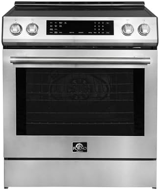 FORNO 30-Inch Espresso Donatello Freestanding Induction Range - 5.0 cu. Ft. 240V 8100W LED Screen with 4 Radiant Elements & 2 Oven Racks - Stainless Steel Kitchen Induction Range with Convection Oven