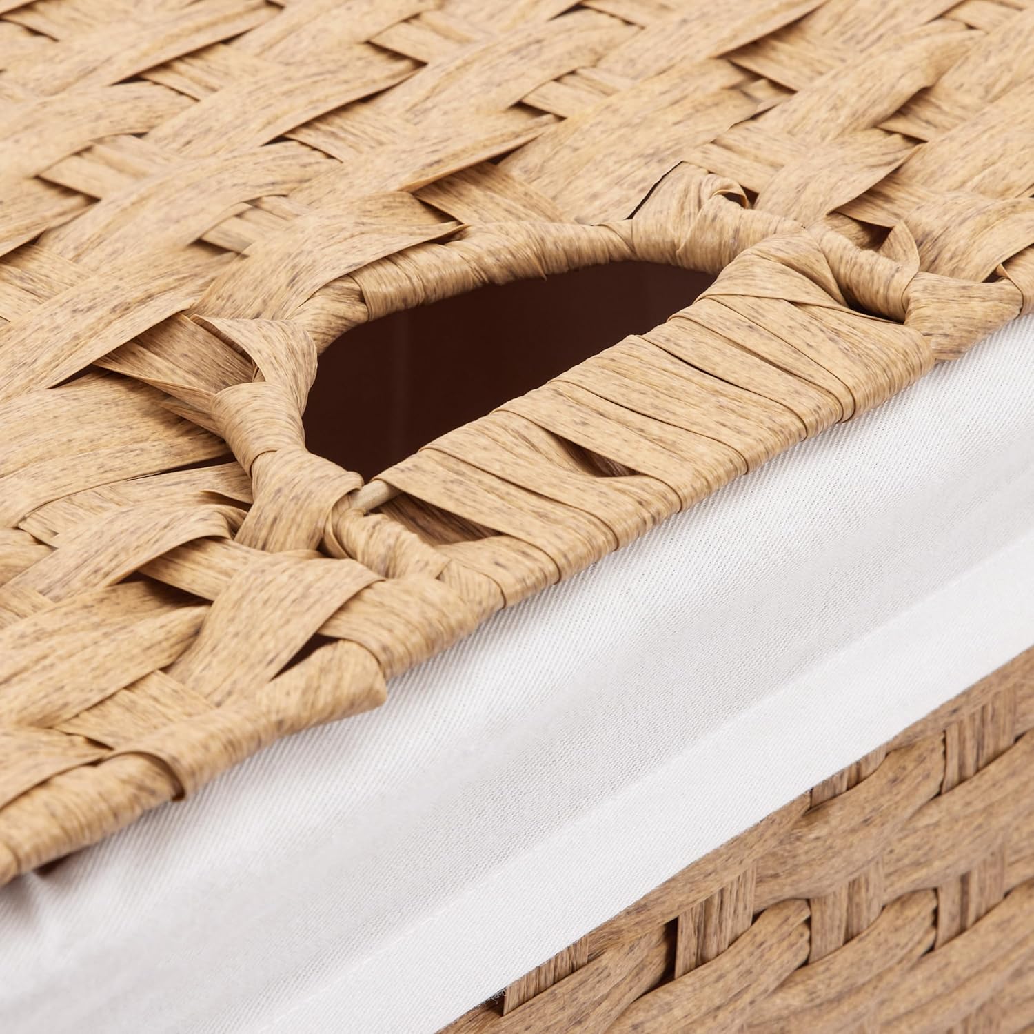 Seville Classics Premium Handwoven Portable Laundry Bin Basket with Carrying Handles, Household Storage for Clothes, Linens, Sheets, Tan, Rectangular Hamper