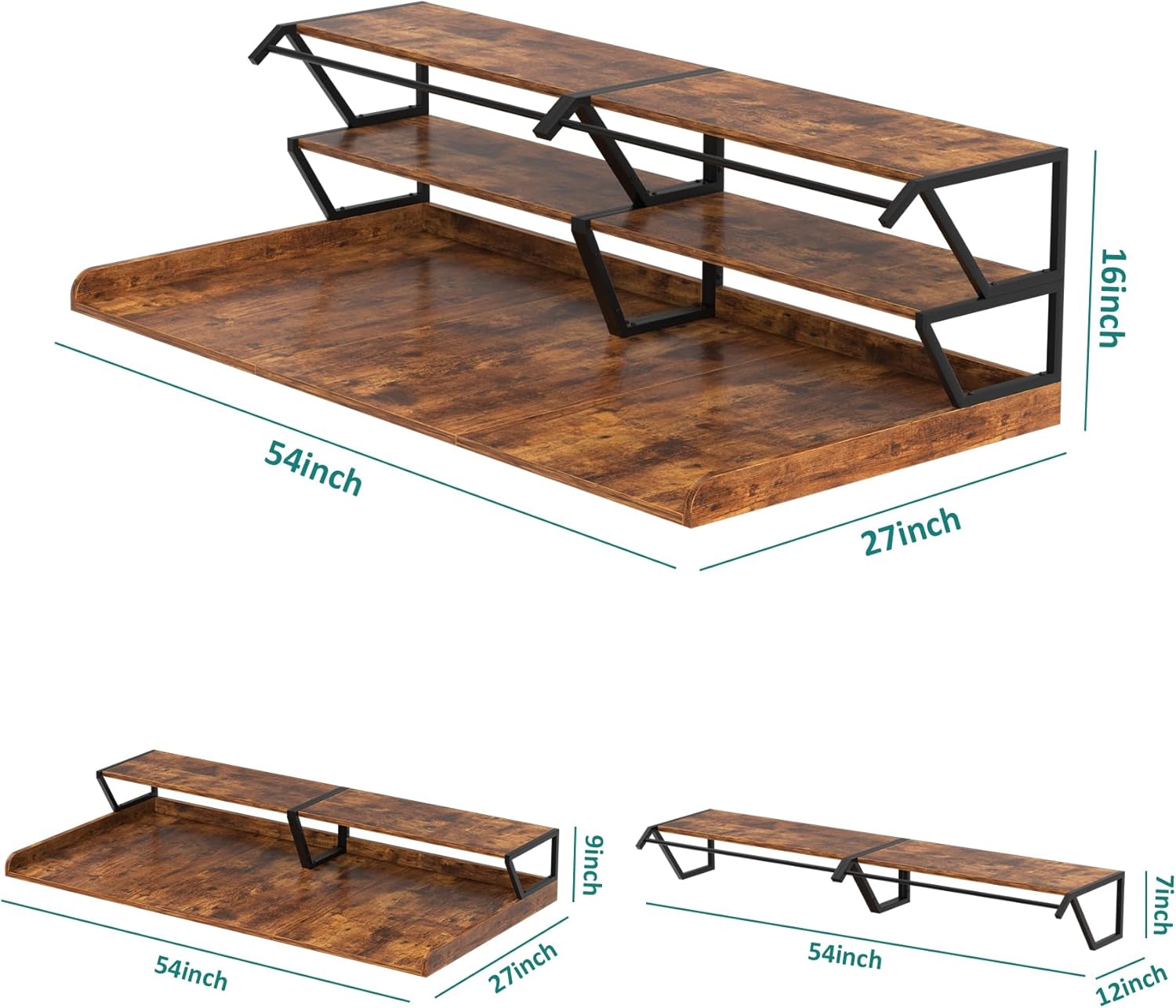 Set Washer Dryer Countertop with Hanging Rod, Laundry Countertop with Shelf for Laundry Room Organization, Washer Dryer Topper with Anti-Slip Pads and Raised Edges Brown