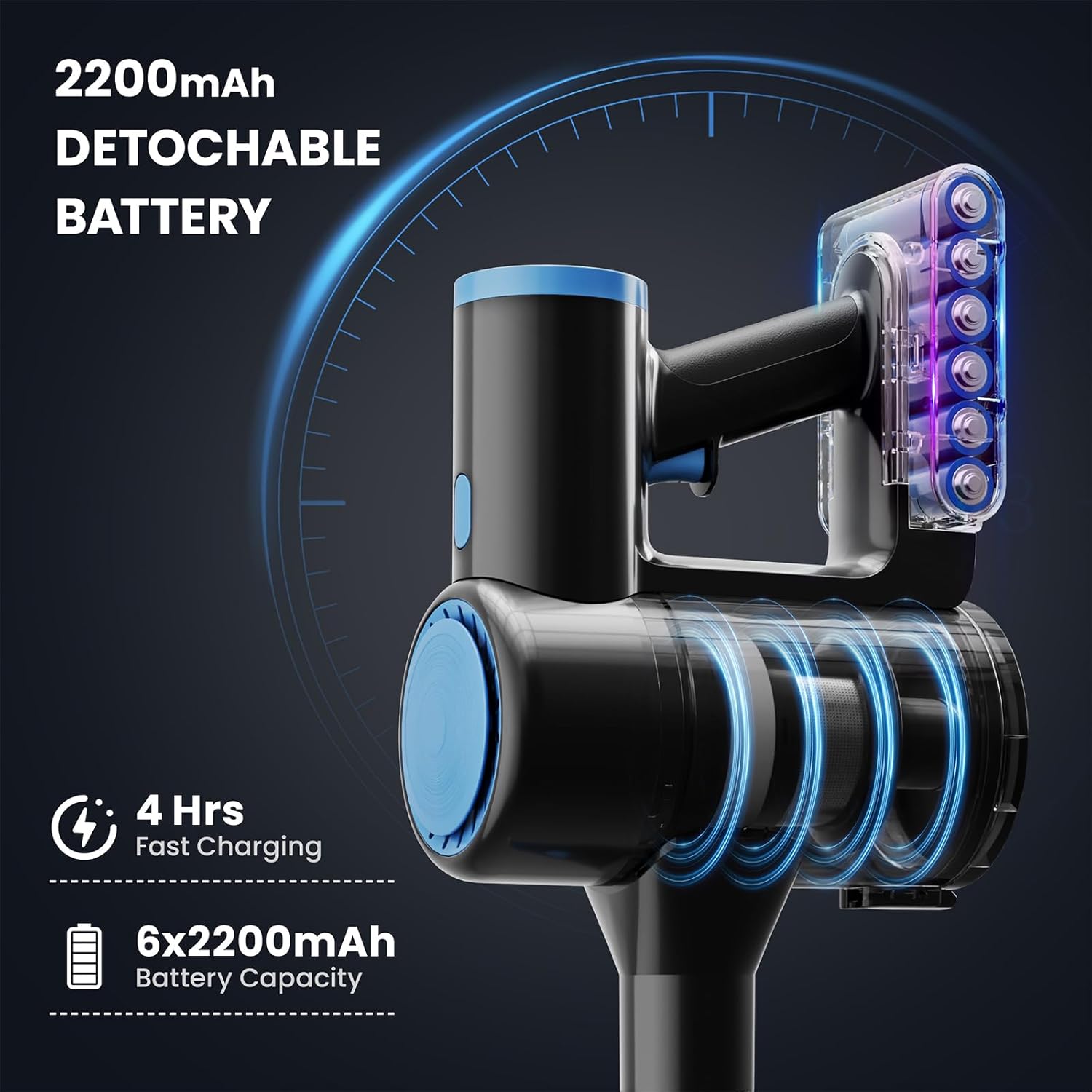 Cordless Vacuum Cleaner, 44kPa 55Mins Vacuum Cordless Rechargeable, Self-Standing, 1.5L Dust Cup Stick Vacuum for Hard Floors Carpet Pet Hair