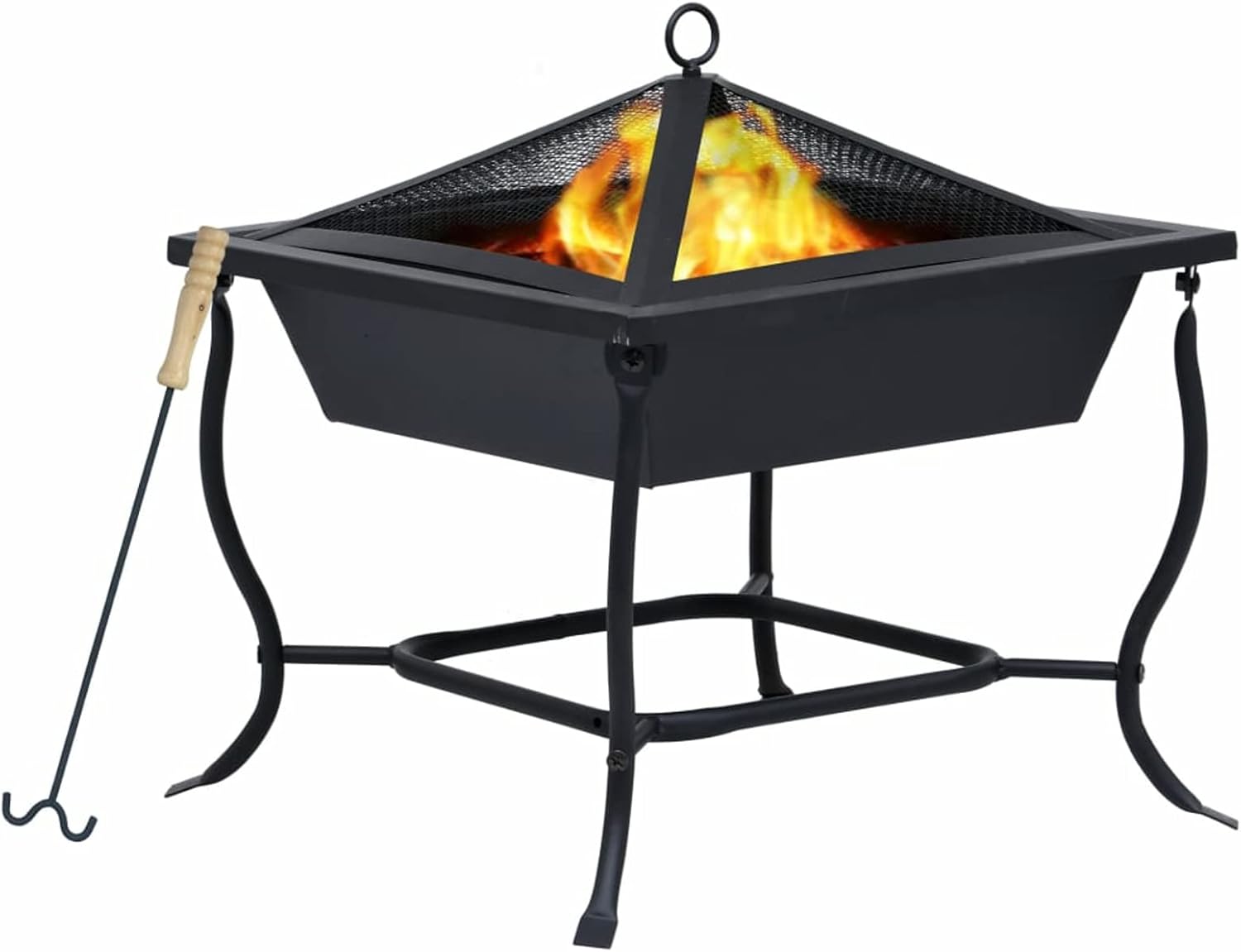 Fire Pit, 16.5in x 16.5in x 17.7in Steel Bowl with Safety Guard and Wooden Poker, for Outdoor Garden or Patio Use