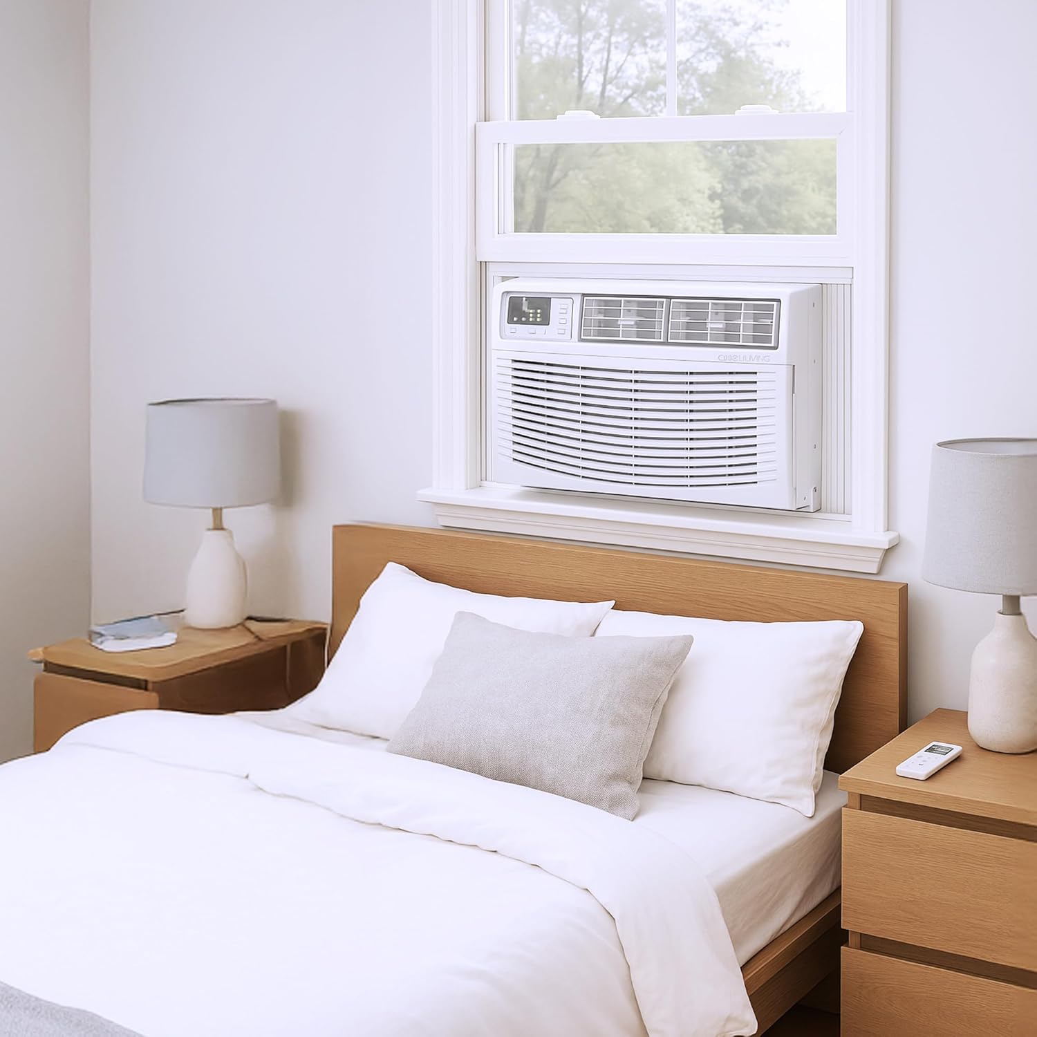 Cool-Living 18,000 BTU Window Mount Room Air Conditioner with Installation Kit and Remote Control, Cools Rooms Up To 1000 Square Feet, White