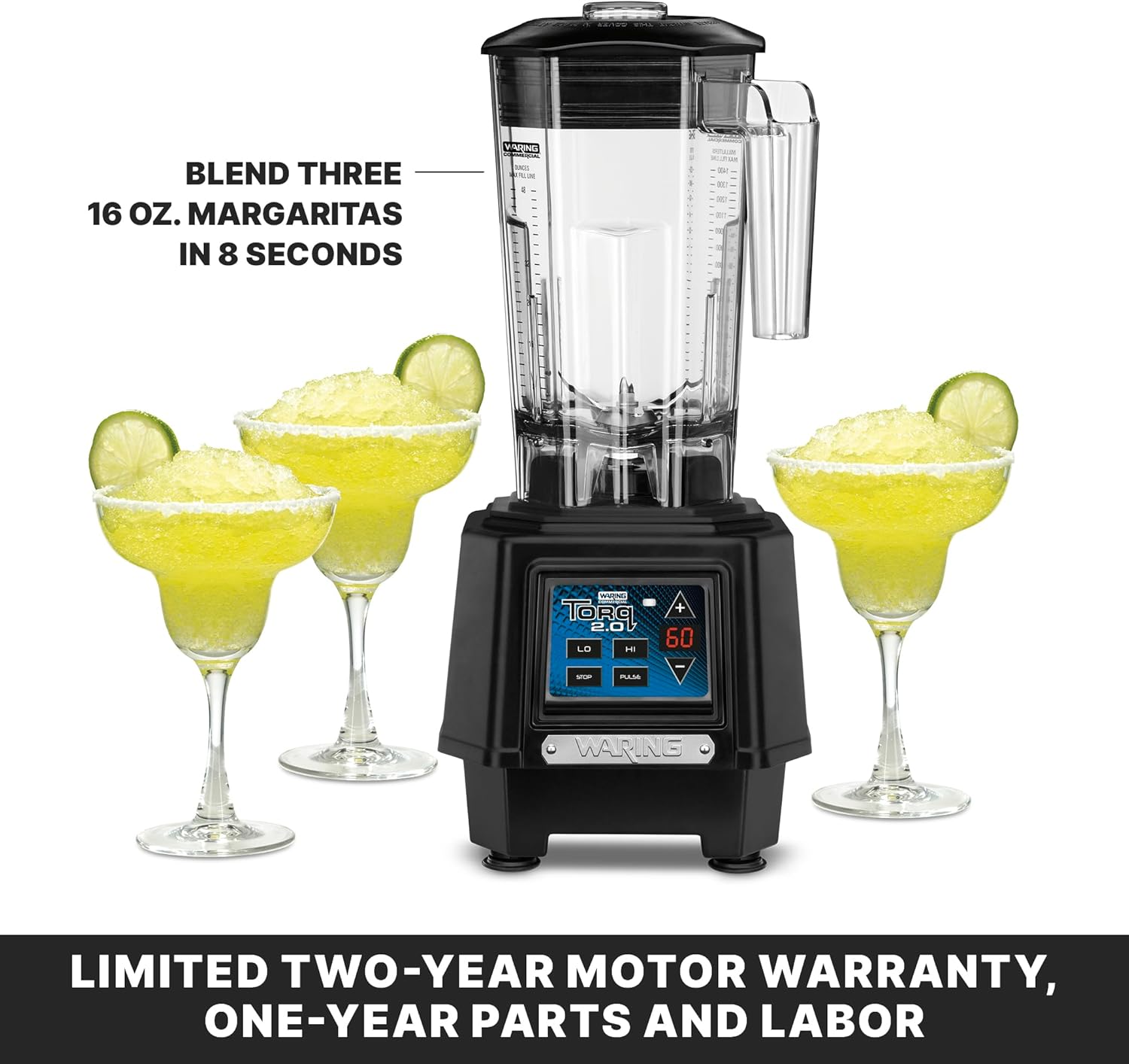 Waring Commercial TBB160 TORQ 2 Horsepower Blender, Electronic Keypad with 60-Second Countdown Timer and a 48 oz. BPA Free Copolyester Container, 120V, 5-15 Phase Plug,Black