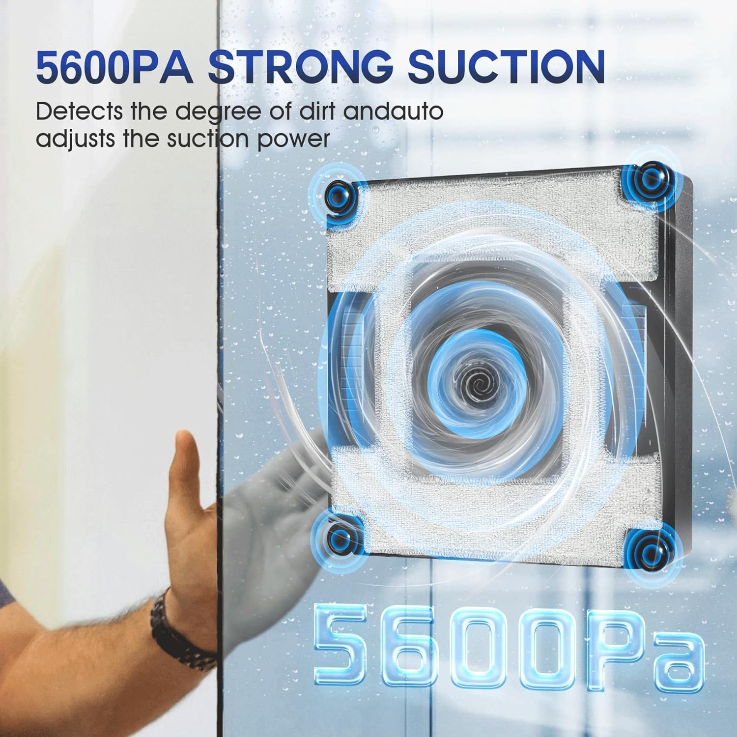 Window Cleaning Robot with 4-Way Water Spray, 5600Pa Automatic Robot Window Cleaner for Inside/Outside High Rise Glass, Smart Electric Vacuum Washer with Edge Detection, Remote Control(Grey)