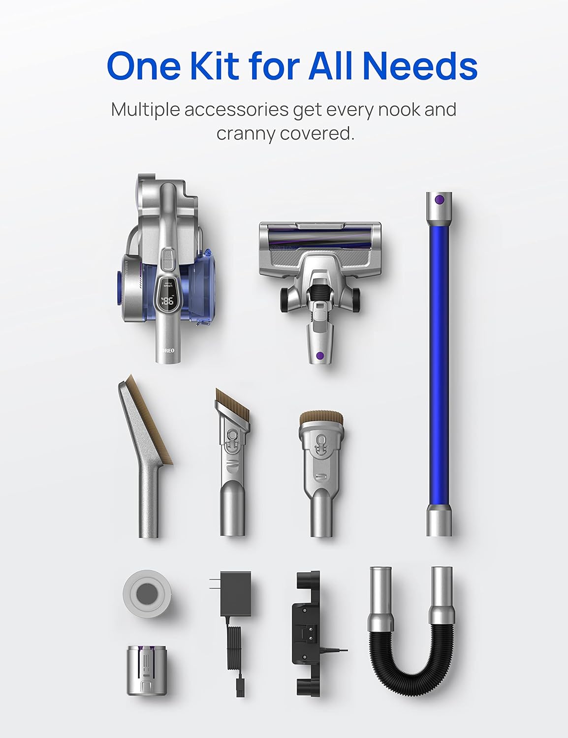 Dreo Cordless Vacuum Cleaner for Home, 25kPa 550W Strong Suction, 3000mAh Detachable Battery, Up to 60 Mins, Handheld/Stick Vacuum with Headlights, Tools for Car, Pet Hair, Carpets, Hard Floors