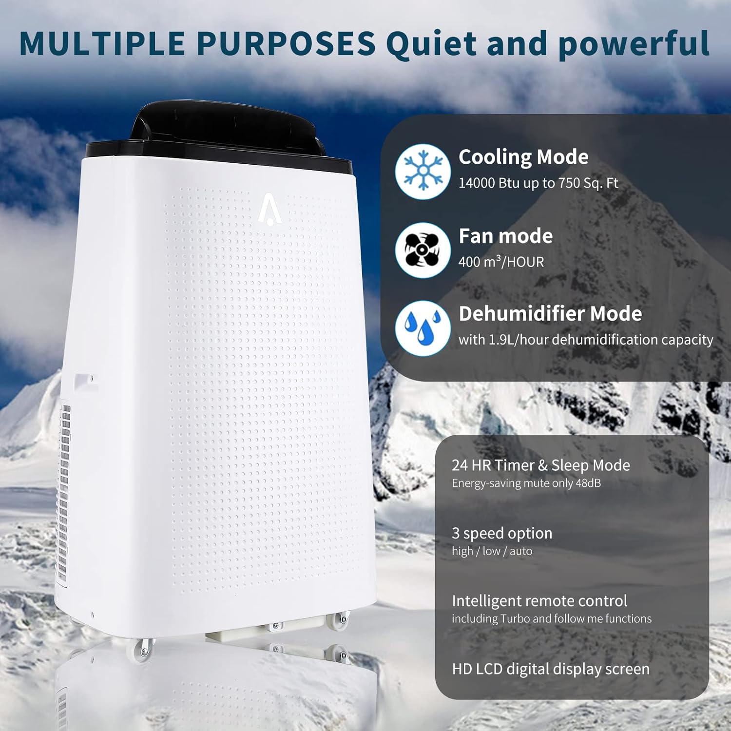 Jojoka Air Conditioner Portables for Room, 14000 BTU Portable AC with Remote Control, 4-in-1 Function, 750 Sq Ft Coverage, 24 Hour Timer & Window Venting Kit, White