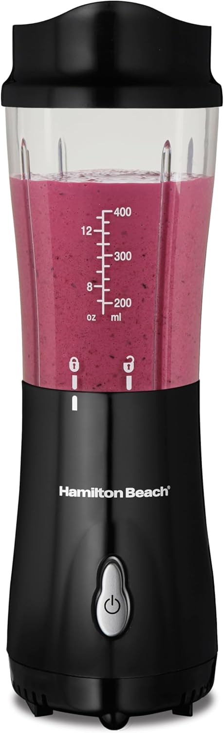Hamilton Beach Portable Blender for Shakes and Smoothies with 14 Oz BPA Free Travel Cup and Lid & Portable Blender for Shakes and Smoothies with 14 Oz BPA Free Travel Cup and Lid
