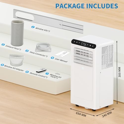 GlowSol 8,000 BTU 3-in-1 Portable Air Conditioner: Cools, Fan & Dehumidifies Up to 350 Sq.Ft - Remote, 24H Timer for Home/Office